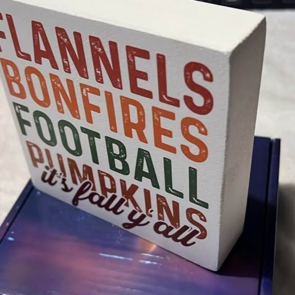 Fall Themed Wooden Block Sign for shelve/counter